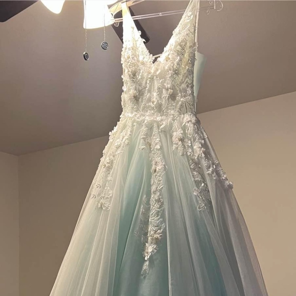 Jovani Light Blue and White Floral Prom Dress